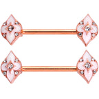 14G 9/16 Clear Gem Rose Gold Tone Pink Cross Nipple Ring Set
