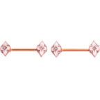 14G 9/16 Clear Gem Rose Gold Tone Pink Cross Nipple Ring Set