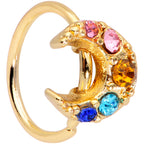 20G 5/16 Rainbow Gem Gold Tone Crescent Moon Nose Hoop