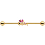 14G Purple Gem Gold Tone Dainty Dolphin Industrial Barbell 38mm