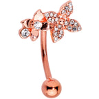 Clear Gem Rose Gold Tone Butterfly Flower Glam Belly Ring