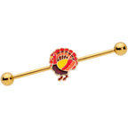 14G Gold Tone Turkey Thanksgiving Industrial Barbell 38mm