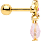 16G 1/4 Pink Gem Gold Tone Bow Dangle Cartilage Tragus Earring
