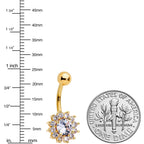 Clear Gem Gold Tone Rococo Flower Belly Ring