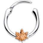 16G 3/8 Rose Gold Tone Fall Autumn Leaf Cartilage Clicker