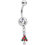 Clear Red Green Gem Christmas Tree Holiday Dangle Belly Ring