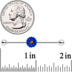 14G Yellow Gem Blue Sunflower Industrial Barbell 38mm