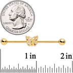 14G Clear Gem Gold Tone Butterfly Industrial Barbell 38mm