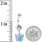 Clear Gem Baroque Rainbow Butterfly Dangle Belly Ring