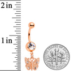 Rose Gold Tone Clear Gem Baroque Butterfly Dangle Belly Ring