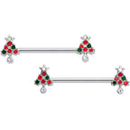 14G 11/16 Clear Red Green Gem Christmas Tree Nipple Ring Set