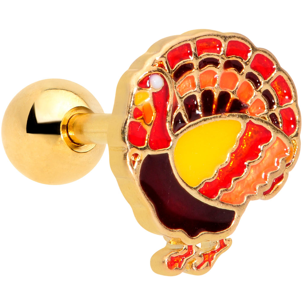 16G 1/4 Gold Tone Turkey Thanksgiving Cartilage Tragus Earring
