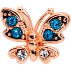 16G 1/4 Aqua Gem Rose Gold Tone Glam Butterfly Cartilage Tragus