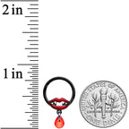 16G 3/8 Red Gem Black Vampire Fang Halloween Hinged Segment Ring
