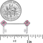 14G 9/16 Pink Gem Open Key Barbell Nipple Ring Set