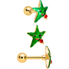 16G 1/4 Red Green Gem Merry Christmas Cartilage Tragus Set of 3
