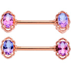 14G 9/16 Purple Tourmaline Rose Gold Tone Nipple Ring Set