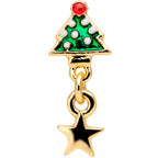 16G 1/4 Red Gem Gold Tone Tree Christmas Dangle Cartilage Tragus