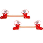 14G 9/16 Rose Gold Tone Stocking Christmas Nipple Ring Set