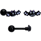 16G 1/4 Black Bat Ghost Halloween Cartilage Tragus Set of 3