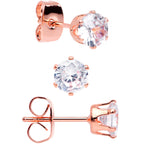 20G Clear CZ Gem Rose Gold Tone Post Stud Earring Set of 3