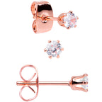 20G Clear CZ Gem Rose Gold Tone Post Stud Earring Set of 3