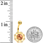 Clear Pink CZ Gem Gold Tone Sunburst Belly Ring