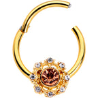 16G 3/8 Clear Pink CZ Gem Gold Tone Sunburst Hinged Segment Ring