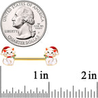 14G 9/16 Gold Tone Cat Santa Christmas Barbell Nipple Ring Set