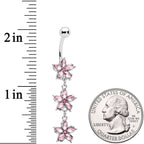 Pink Gem Flower Trio Dangle Belly Ring