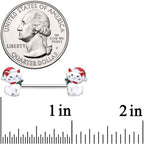 14G 9/16 White Cat Santa Hat Christmas Barbell Nipple Ring Set