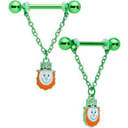 14G 9/16 Leprechaun St Patricks Day Dangle Nipple Ring Set