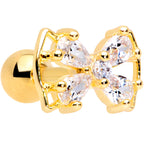16G 1/4 Clear CZ Gem Gold Tone Beauty Bow Cartilage Tragus