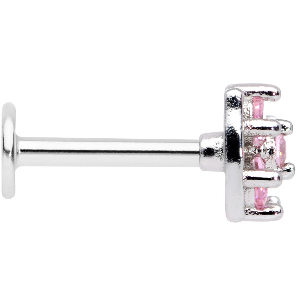 16G 5/16 Pink CZ Gem Beauty Bow Labret Monroe Tragus