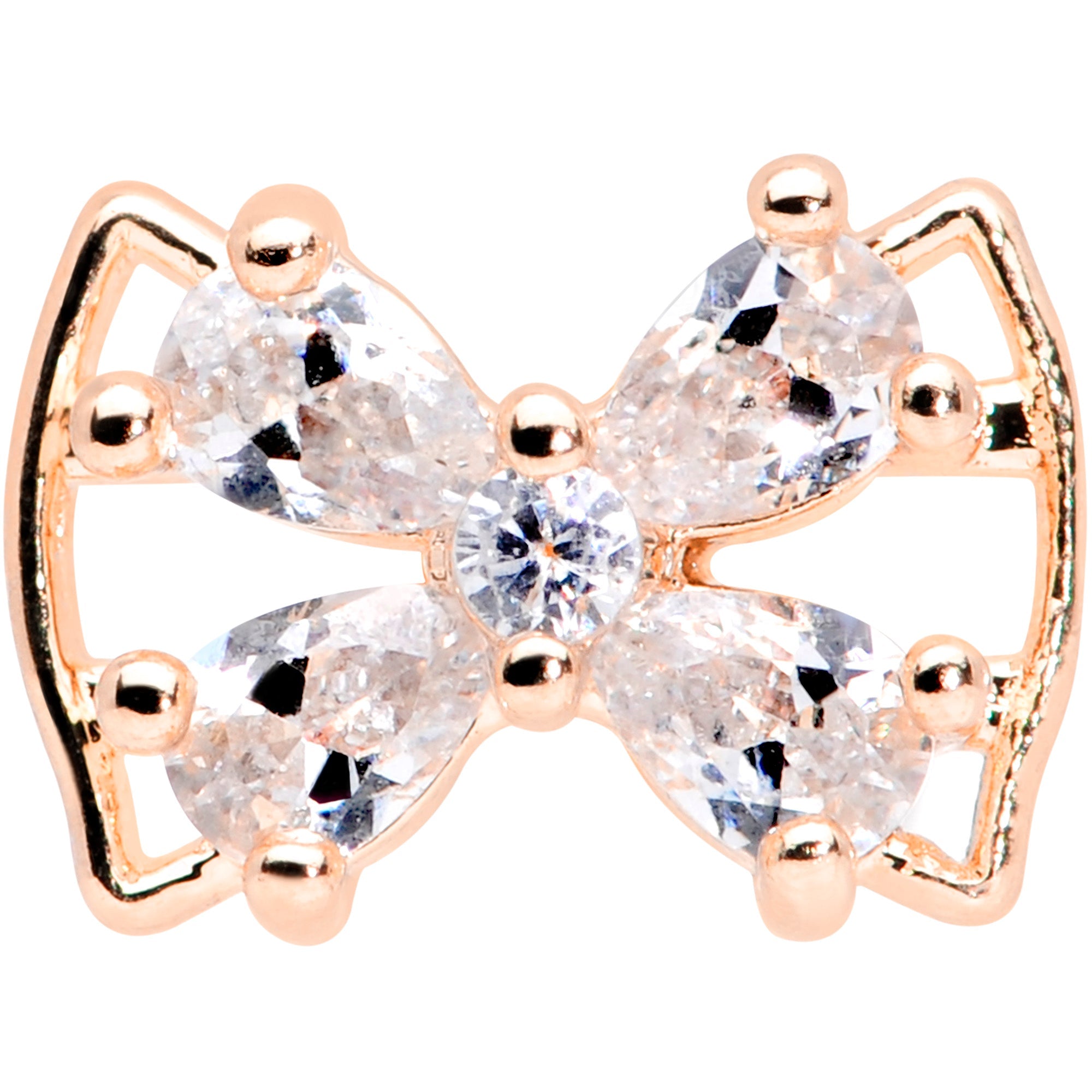 16G 5/16 Clear CZ Gem Rose Gold Tone Beauty Bow Labret Tragus