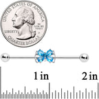 14G Aqua CZ Gem Beauty Bow Industrial Barbell 38mm