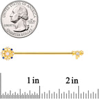 14G White Synthetic Opal Gold Tone Key Industrial Barbell 38mm