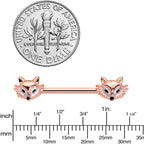 14G 9/16 Rose Gold Tone Fashion Fox Barbell Nipple Ring Set