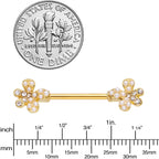 14G 9/16 Clear Gem Gold Tone Style Splat Barbell Nipple Ring Set
