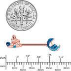 14G 9/16 Aqua Gem Rose Gold Tone Gazing Mermaids Nipple Ring Set