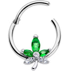 16G 3/8 Clear Green Gem Pot Leaf Hinged Segment Ring