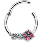 16G 3/8 Pink Gem Open Key Hinged Segment Ring