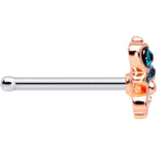 20G 1/4 Clear Aqua Gem Rose Gold Tone Glam Butterfly Nose Bone