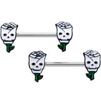 14G 9/16 Skull White Roses Valentine Barbell Nipple Ring Set