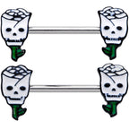 14G 9/16 Skull White Roses Valentine Barbell Nipple Ring Set