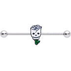 14G Skull White Rose Valentines Industrial Barbell 38mm