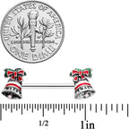 14G 5/8 Red White Green Bell Christmas Barbell Nipple Ring Set
