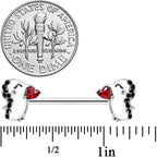 14G 5/8 Red Gem Penguin Heart Valentine Barbell Nipple Ring Set