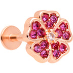 16G 5/16 Rose Gold Tone Pink CZ Gem Heart Flower Labret Tragus