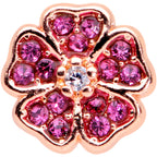 16G 5/16 Rose Gold Tone Pink CZ Gem Heart Flower Labret Tragus